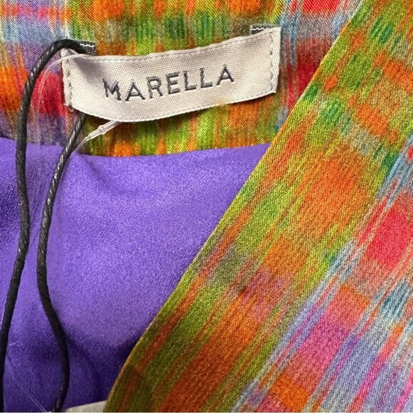 NWT Marella Rank Satin Plaid Wrap Dress size 2 - Picture 7 of 13